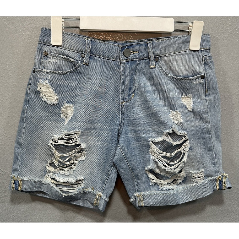 Articles of Society Denim Shorts Women Size 24 Light Blue Raw Hem Distressed Zip